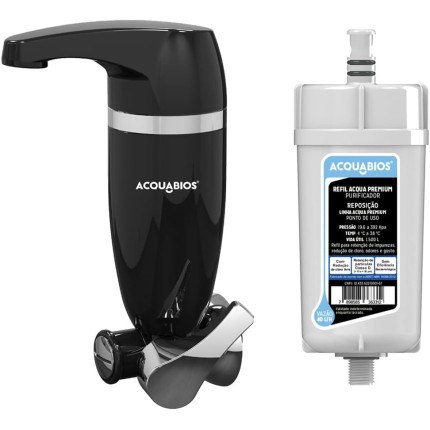 Filtro Purificador de ?gua Acqua Premium Single 1/4 de Volta de Parede + 1 Refil (Preto)