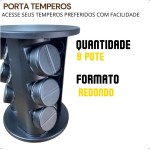 Porta Temperos Condimentos 9 Potes Base Giratória 360° Organizador Cozinha Premium (Branco) - Imagem 5