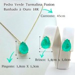 Conjunto Brinco Colar Feminino Cravejado Pedra Fusion Banhado a ouro 18k Banho paládio antialérgico Semijoia Corrente Cordão 45 cm Dourado - Imagem 3