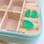 Conjunto Brinco Colar Feminino Cravejado Pedra Fusion Banhado a ouro 18k Banho paládio antialérgico Semijoia Corrente Cordão 45 cm Dourado - Imagem 8