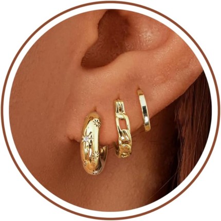 Brincos femininos de zircônia cúbica, brincos de ouro delicados, banhados a ouro 14 K, pequenos brincos de argola para mulheres, hipoalergênicos, bonitos, exclusivos, conjuntos de brincos de