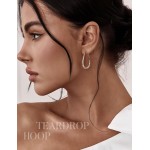 LOLIAS 3 pares de brincos de argola em forma de gota para mulheres, moderno, banhado a ouro 14 K, brincos ovais de aço inoxidável, hipoalergênicos, leves, grandes, joias femininas - Imagem 3