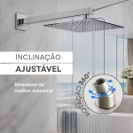 Chuveiro Ducha Para Interna e Externa em Aço inox 304 20x20 Alta Pressão Para Piscina banheiro Jardim Ducha Design Moderno Resistente e Sofisticado Anticorrosivo (Prata) - Imagem 5