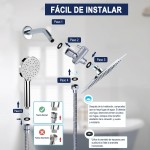 Chuveiro Kit de Aço Inox, 20CM Chuveiro Portátil, Ducha Manual de Alta Pressão KIt - Imagem 3