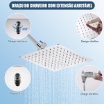Chuveiro Kit de Aço Inox, 20CM Chuveiro Portátil, Ducha Manual de Alta Pressão KIt - Imagem 4
