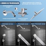 Chuveiro Kit de Aço Inox, 20CM Chuveiro Portátil, Ducha Manual de Alta Pressão KIt - Imagem 5
