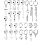 Thunaraz 25 peças de brincos de pressão para homens e mulheres, brincos de argola de pressão de aço inoxidável, brincos falsos pretos para homens e mulheres, conjunto de brincos de argola de pressão