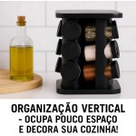 Porta Temperos e Condimentos de Vidro com Suporte Giratório Quadrado c/12 Potes de 85ml para Cozinha Preto - Imagem 3
