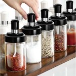 Porta Tempero em Vidro 6 Unidades com Colher Sal, Açucar, Condimentos, Pimenta, Tomilho, Orégano - Imagem 3