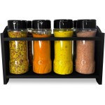 Porta Tempero Berço de Madeira com 8 Potes de Plástico 130ml Transparente Tampa Dosadora Dupla para Condimentos com Etiqueta - Imagem 5