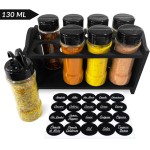 Porta Tempero Berço de Madeira com 8 Potes de Plástico 130ml Transparente Tampa Dosadora Dupla para Condimentos com Etiqueta - Imagem 6
