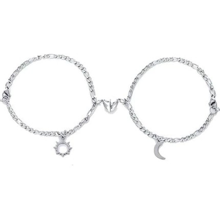 2 Pulseiras Magnéticas Casal Namorados Sol E Lua Caixa Kit