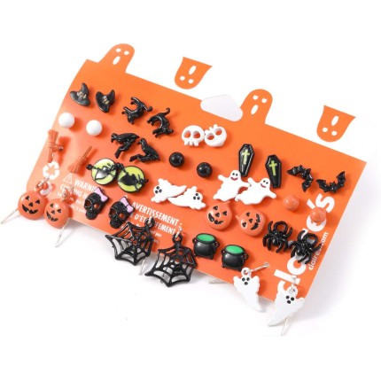 20 Piars Conjunto de brincos femininos de caveira de abóbora morcego de abóbora e corvo para festa de Halloween, simples e fofa, joia de Halloween (brincos de Hallowmas), 1, Zinco, Sem pedra preciosa