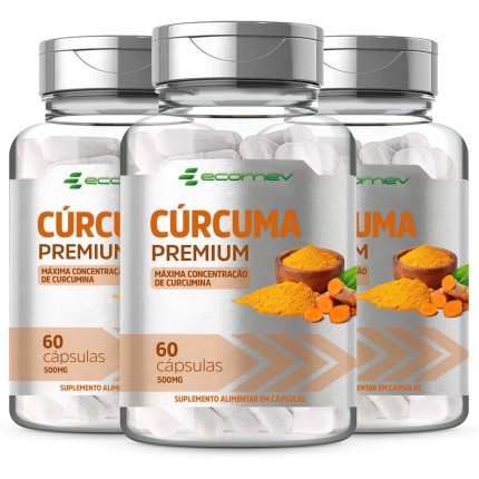3 Potes Curcuma Longa 100% Curcumina Pura 500Mg 180 Cápsulas Ecomev