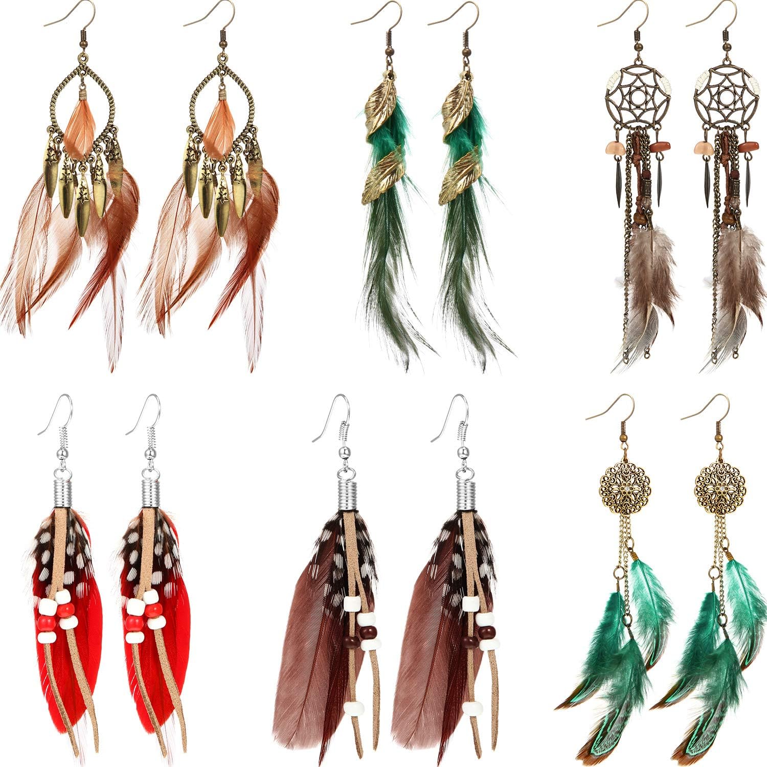 6-Pairs-Women-Faux-Feather-Earrings-Dream-Catcher-Bohemian-Fringe.jpg 6 Pairs Women Faux Feather Earrings Dream Catcher Bohemian Fringe Tassel Long Drop Dangle Earrings Set with Design for Women