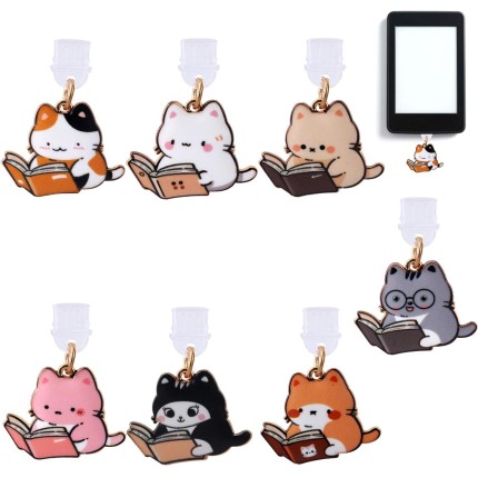 7 peças de pingentes de plugue de poeira de gato para Kindle, lindas capas de porta de carregamento, acessórios de proteção contra poeira e decoração berloque para leitores eletrônicos, mulheres