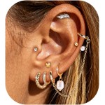 AOEDEJ 8 pares de brincos de argola banhados a ouro 14 K para mulheres, brincos de cartilagem, hipoalergênicos, prateados, conjuntos de brincos para várias joias de piercing