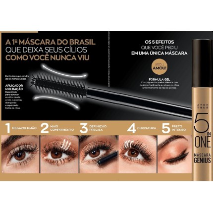 Avon Máscara 5 em 1 para Cílios Genius Multibenefícios, 10ml Preto, Volumizar, Curvar e Alongar