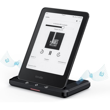 Base de carregamento sem fio com alto-falante para audiolivro, carregador sem fio compatível com Kindle Paperwhite Signature Editions 32 GB (2022 e 2024) e Kindle Colorsoft Signature Edition (32 GB
