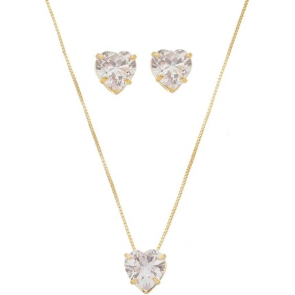 Biana Conjunto Colar e Brinco Coração Banhado Ouro 18k para Mulheres Adultas - Casual a Semi-Formal