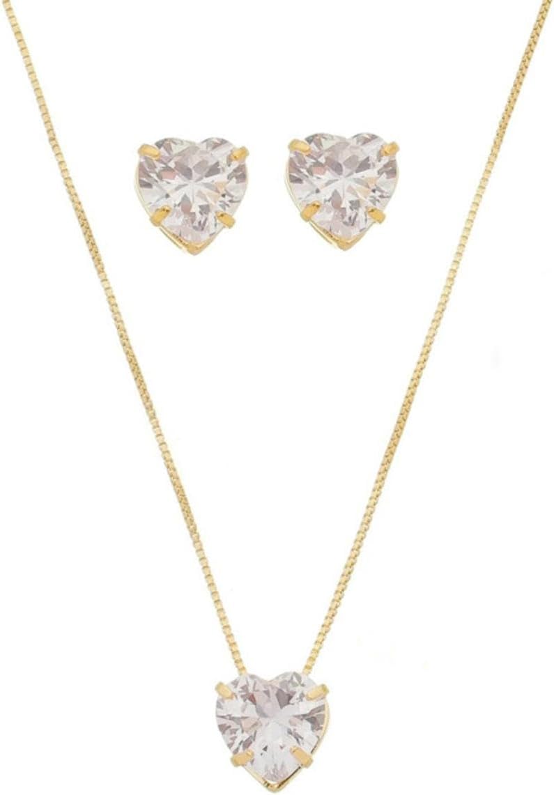 Biana-Conjunto-Colar-e-Brinco-Coracao-Banhado-Ouro-18k-para.jpg Biana Conjunto Colar e Brinco Coração Banhado Ouro 18k para Mulheres Adultas - Casual a Semi-Formal