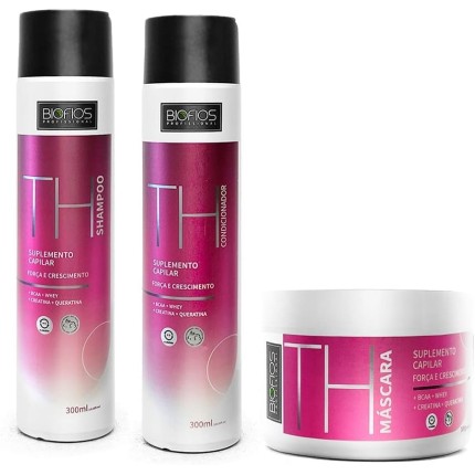 Biofios Profissional - Kit Top Hair - Suplemento Capilar Acelera Crescimento - Shampoo, Condicionador e Máscara - Unissexo - Adultos e Infantis