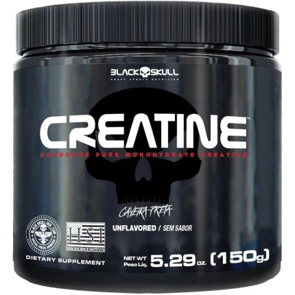 Black Skull Creatine Monohydrate - Suplementação para Treino, Performance, Ganho Muscular, Hipertrofia, Força e Resistência - Sem Sabor - Pote 150g
