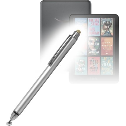 BoxWave Caneta Stylus compatível com Amazon Kindle Colorsoft Signature Edition 1ª geração (7 polegadas) - Caneta capacitiva DualTip, ponta de fibra de ponta de disco, caneta Stylus capacitiva - prata