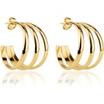 Brinco Argola Feminina Dourado Tripla Em Aço inoxídavel 316L Antialérgico Resistente Cor Dourada Não óxida Festa Casual Casamento
