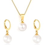 Brinco E Colar Conjunto Feminino Pérolas Banhado Ouro Exclusivo Luxo Festa