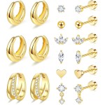 Brincos de pino plano para mulheres em aço inoxidável cirúrgico flatback conjunto de brincos hipoalergênicos cartilagem tragus piercing joias banhado a ouro
