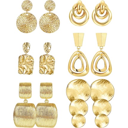 Brincos de pressão para mulheres grandes prata conjunto de brincos geométricos folha redonda pingente joia 6 pares, standard, Aço inoxidável, Sem Pedras Preciosas