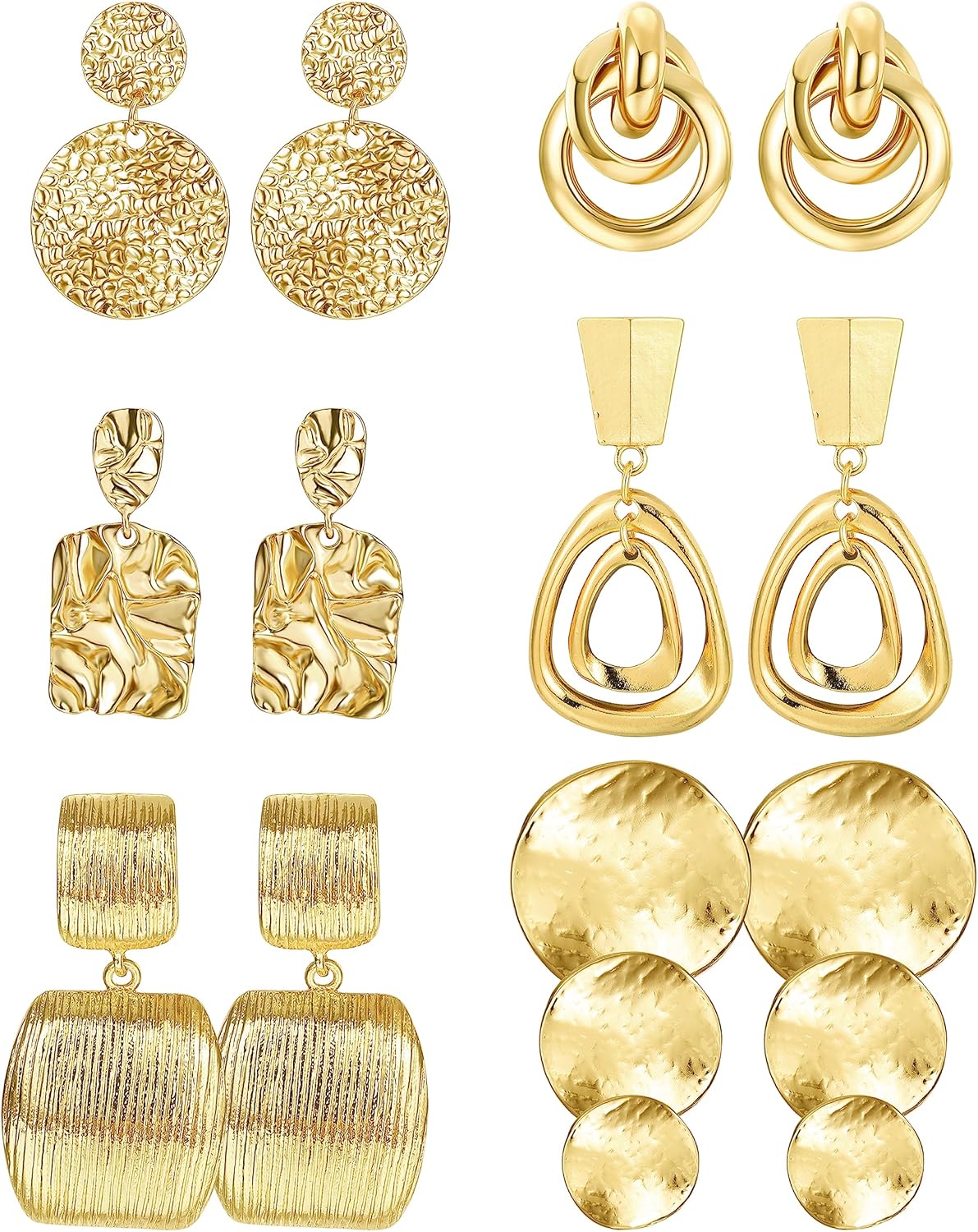 Brincos-de-pressao-para-mulheres-grandes-prata-conjunto-de-brincos.jpg Brincos de pressão para mulheres grandes prata conjunto de brincos geométricos folha redonda pingente joia 6 pares, standard, Aço inoxidável, Sem Pedras Preciosas