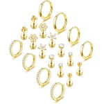 Brincos femininos com costas planas hipoalergênicas cartilagem concha hélice tragus piercing conjunto de brincos de aço inoxidável cirúrgico para orelhas sensíveis