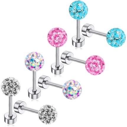 Brincos hipoalergênicos para mulheres, meninas, costas planas, brinco de bola com parafuso de segurança nas costas de aço inoxidável Tragus conjunto de brincos ZHIYAOR