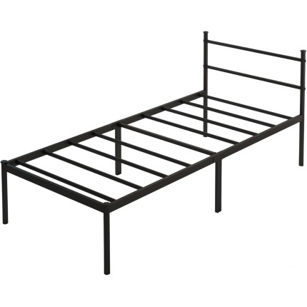 Cama de Solteiro Padrão (88x188) com Cabeceira de Ferro Integrada, Base Metálica Reforçada, Design Minimalista, 30cm de Espaço de Armazenamento, Suporte Silencioso, Cor Preto.