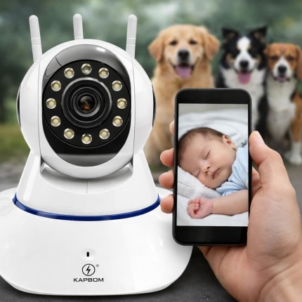 Câmera Babá Eletrônica Wi-Fi HD 360° com Áudio Bidirecional, Visão Noturna e Detecção de Movimento – Monitoramento Inteligente para Bebês, Idosos, Pets e Segurança Residencial