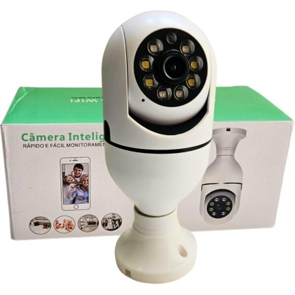 Câmera IP Lâmpada Wifi Full Hd Visão Noturna Cor Branco