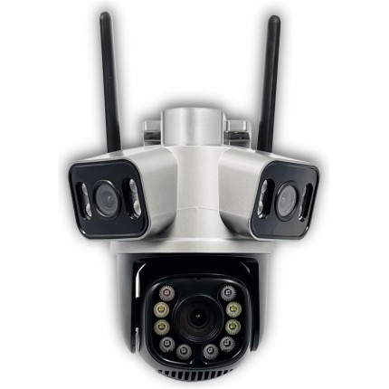 Câmera Ip Tripla Wi Fi ou Cabo RJ45 3 Lentes Cartão Com 128gb