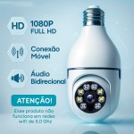 Câmera Lampada De Segurança Inteligente Ip Wifi Com Visão Noturna Vigilancia Interna Externa Giratoria Espiã 360º Cor Branco - Imagem 2