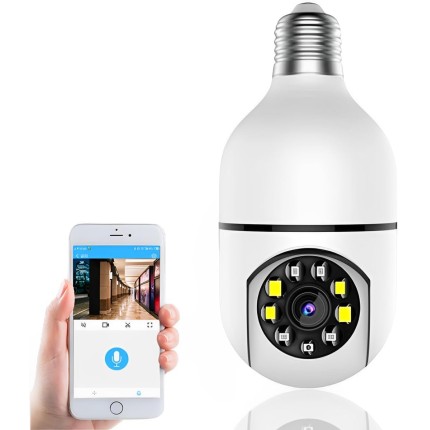 Câmera Lâmpada de Segurança Full Hd Ip Wifi Giratória 360 Visão Noturna Com Sensor de Movimento E Infravermelho