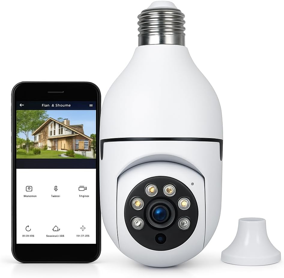 Camera-Seguranca-Lampada-IP-WiFi-Full-HD-1080p-com-Visao.jpg Câmera Segurança Lâmpada IP WiFi Full HD 1080p com Visão Noturna Infravermelho 1080P, Bivolt, Detecção de Movimento, Áudio Bidirecional, Prova D'água Giratória