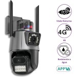 Câmera de Segurança Externa 4G Lente Dupla 4MP, Monitoramento Duas Telas PTZ 360°, Visão Noturna Colorida, Alarme de Luz Vermelha e Azul, Sirene, IP66, Rastreamento Humano AI - App V3 (1) - Imagem 2
