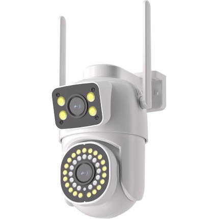Câmera de Segurança Externa WiFi Dupla 2MP+2MP, Áudio Bidirecional, Detecção de Movimento, Rotação 355°/90°, Visão Noturna, IP66, Suporte para Cartão TF
