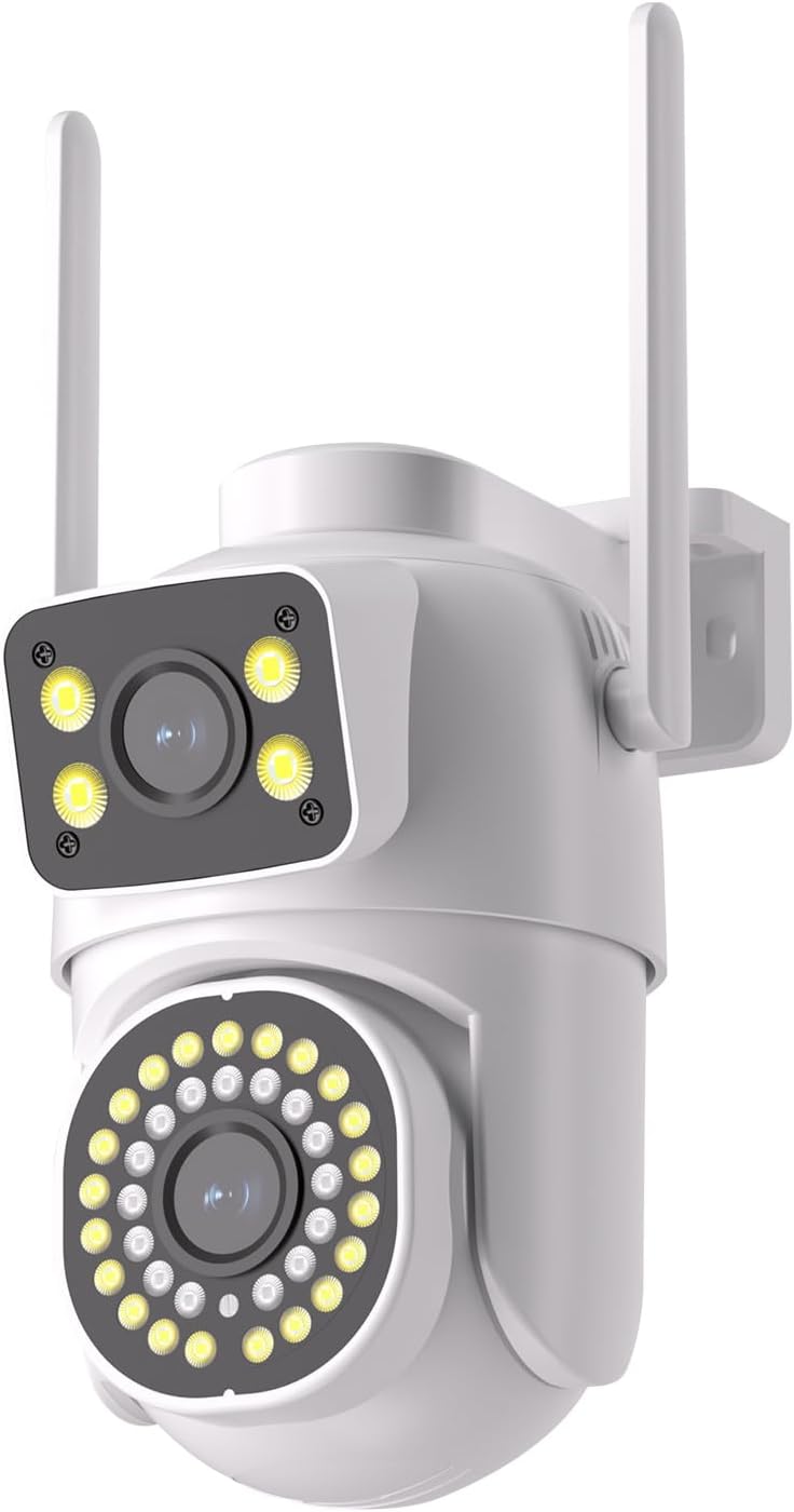 Camera-de-Seguranca-Externa-WiFi-Dupla-2MP2MP-Audio-Bidirecional-Deteccao.jpg Câmera de Segurança Externa WiFi Dupla 2MP+2MP, Áudio Bidirecional, Detecção de Movimento, Rotação 355°/90°, Visão Noturna, IP66, Suporte para Cartão TF