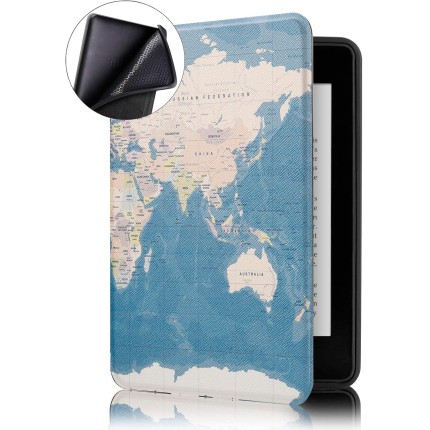 Capa Kindle 10a geração - WB Ultra Leve, Silicone FLexivel e Sensor Magnético - Mapa Mundi (Não Compatível com Paperwhite 10ª Geração)