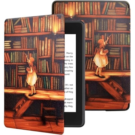 Capa Para Kindle Paperwhite 12ª Geração 7” (SA569P e SA568B) e Kindle Colorsoft 1ª Geração (SA58CB e SA59CP) – Auto Hibernação – Fechamento Magnético (Menina Biblioteca)