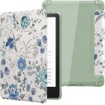 Capa TPU + Pelicula para Novo Kindle de 6 Polegadas (2024) Modelo RS23CV Traseira transparente com Função Hibernação (Floral 1)
