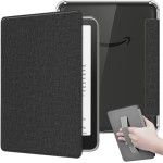 Capa de Tecido Para Kindle 11ª Geração 6” (Modelos 2022 e 2024 – C2V2L3 e RS23CV) – Proteção Leve e Rígida – Auto Hibernação – Fechamento Magnético – Traseira Transparente e Alça de Suporte (Preto)
