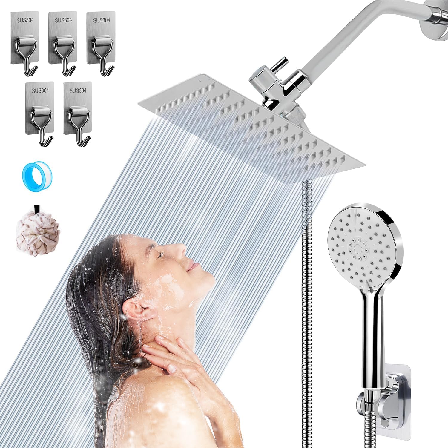 Chuveiro-Kit-de-Aco-Inox-20CM-Chuveiro-Portatil-Ducha-Manual.jpg Chuveiro Kit de Aço Inox, 20CM Chuveiro Portátil, Ducha Manual de Alta Pressão KIt